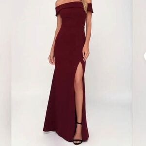 Lulus Aveline Off the Shoulder Maxi Dress in Burgundy - Size Small